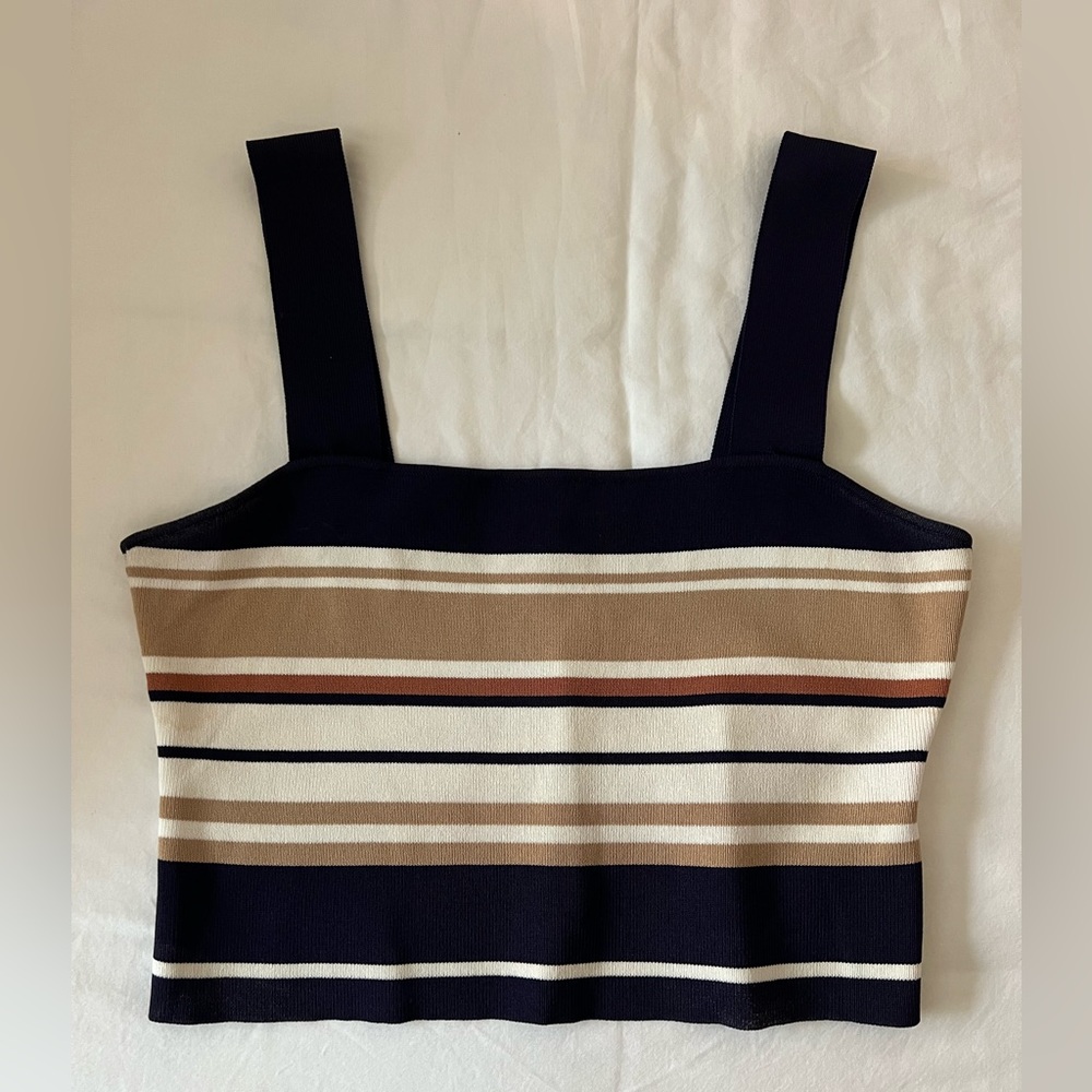 cute beachy blue and tan crop top
